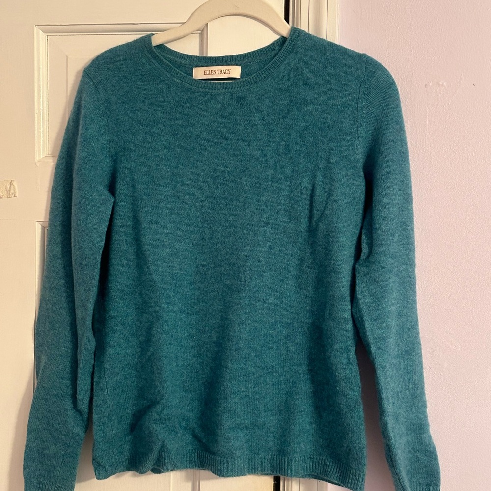 Ellen Tracy Teal Crew Neck Sweater